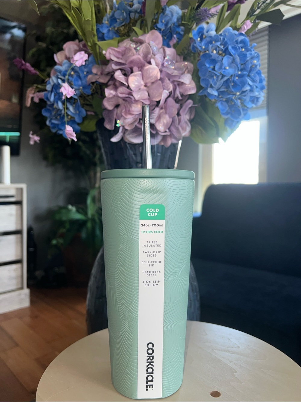 🍃NWT Corkcicle Cold Cup 24oz Canopy Grove Sage Green Embossed Leaf🍃